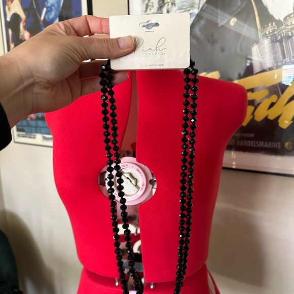 Hand Knotted Bead Necklace, Black 60” - Picture 5 of 6